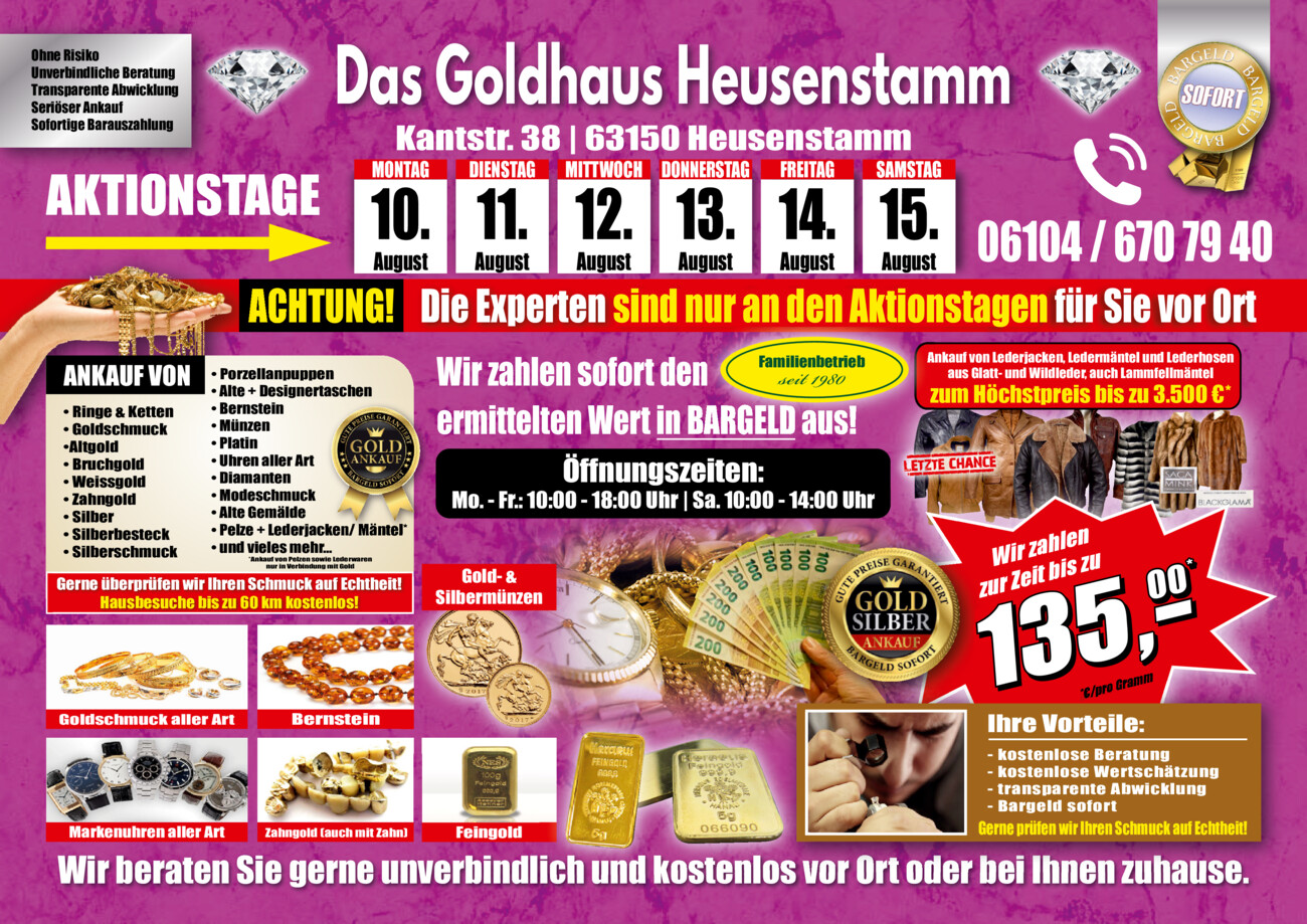 Goldhaus Heusenstamm KW33 vom Samstag, 08.08.2026