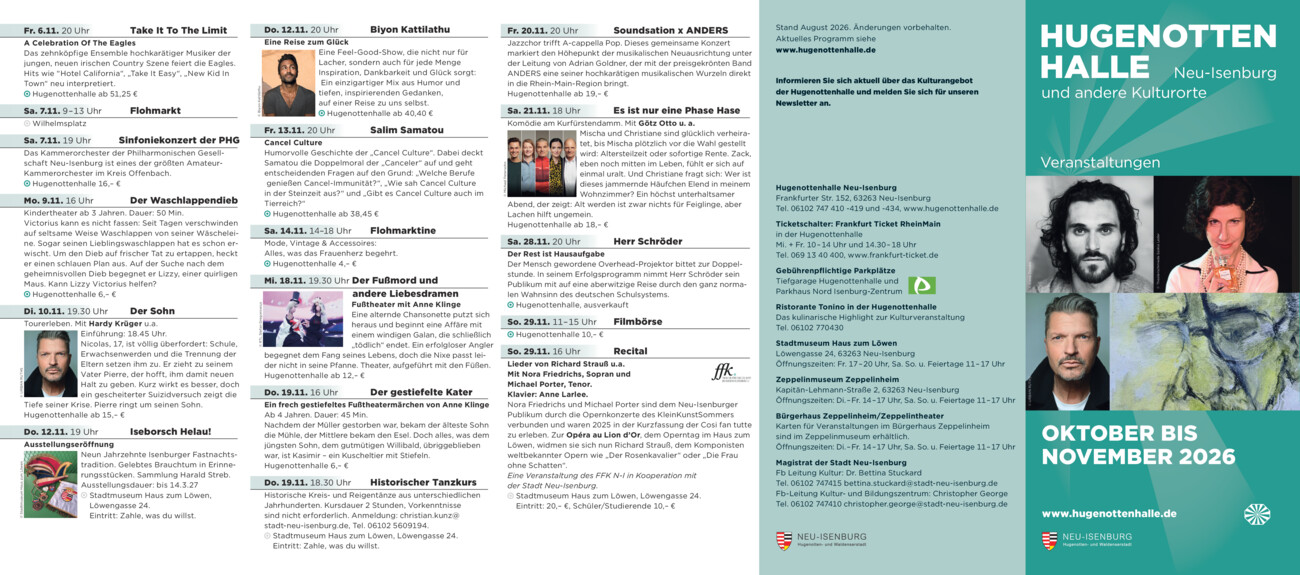Hugenottenhalle vom Samstag, 19.09.2026