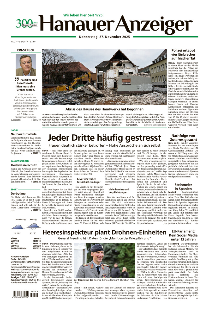 Hanauer Anzeiger vom Donnerstag, 27.11.2025