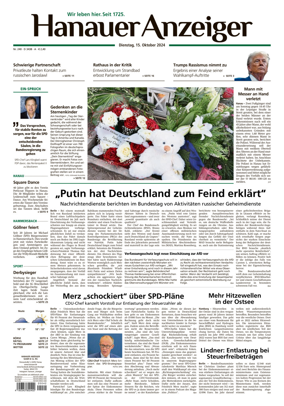 Hanauer Anzeiger vom Dienstag, 15.10.2024