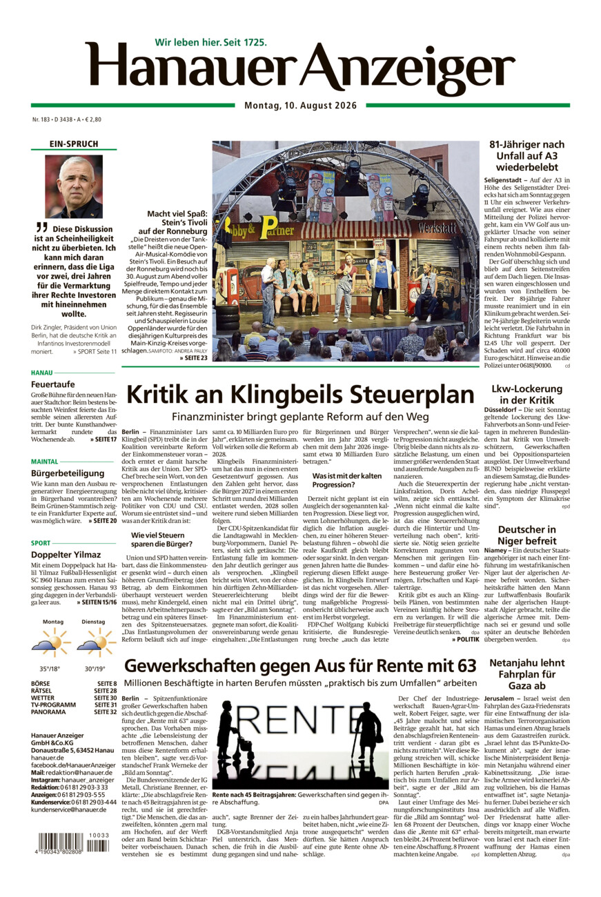 Hanauer Anzeiger vom Montag, 10.08.2026