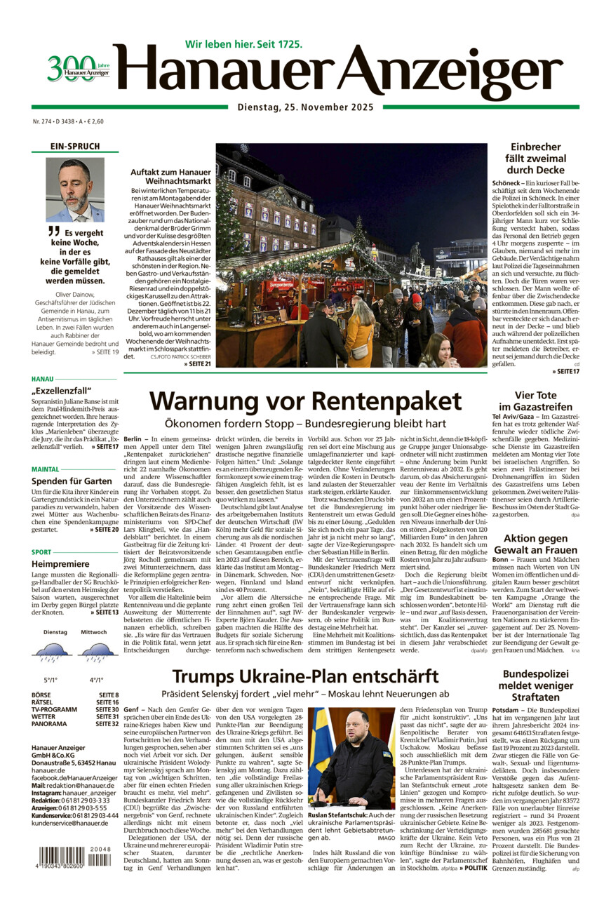 Hanauer Anzeiger vom Dienstag, 25.11.2025