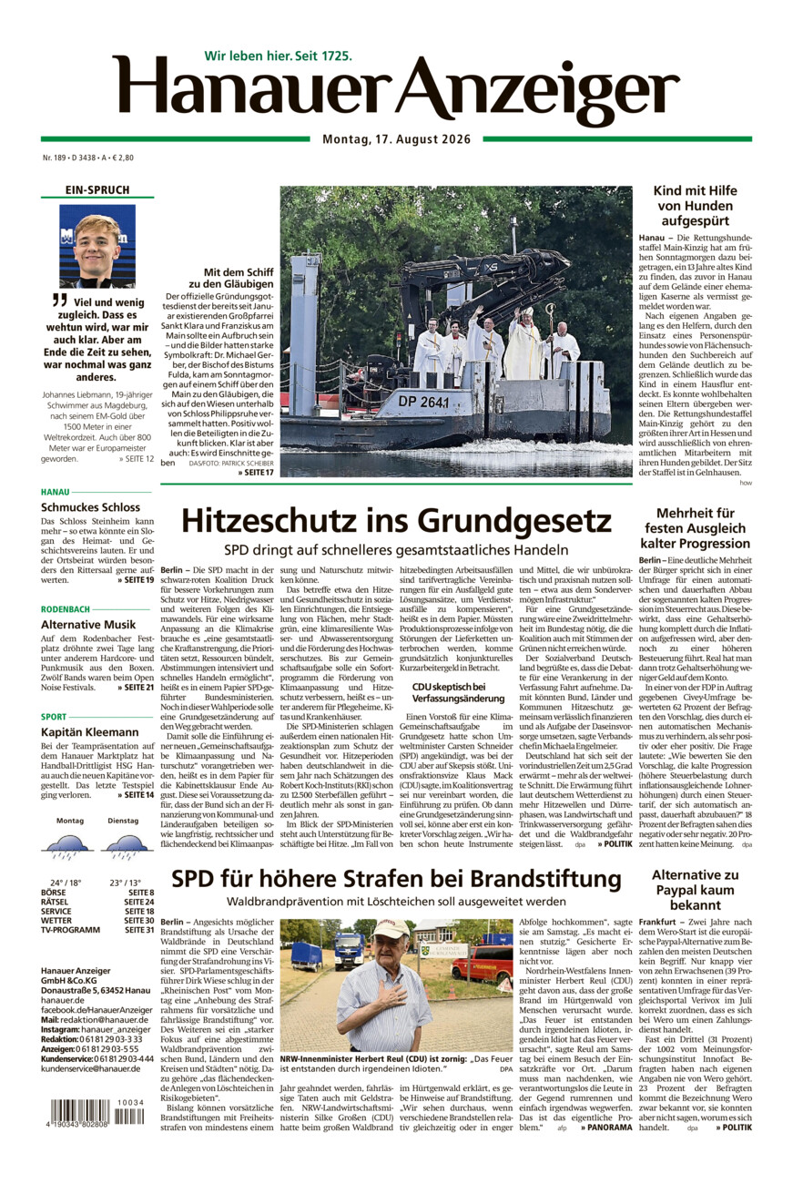 Hanauer Anzeiger vom Montag, 17.08.2026