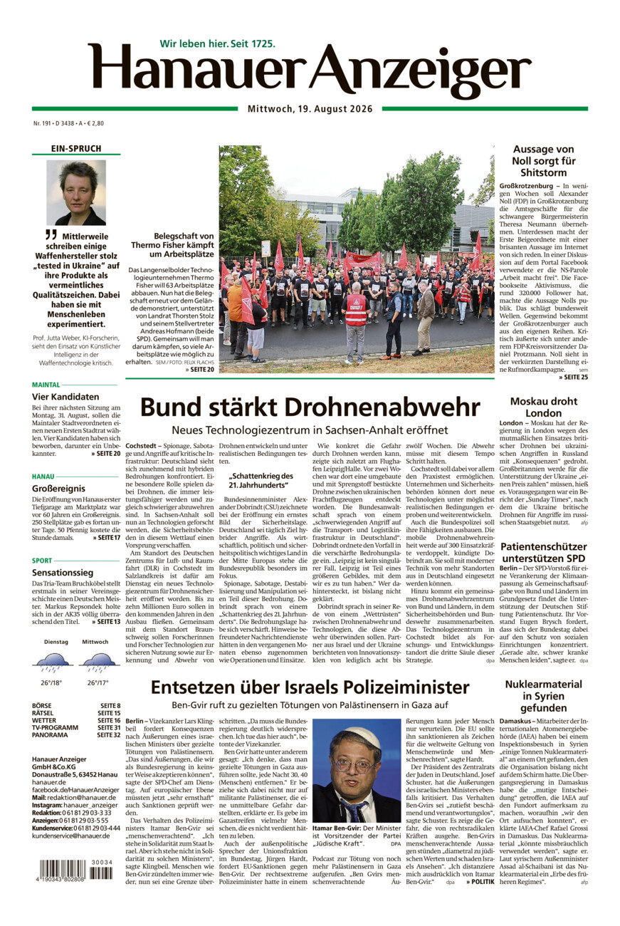 Hanauer Anzeiger vom Mittwoch, 19.08.2026