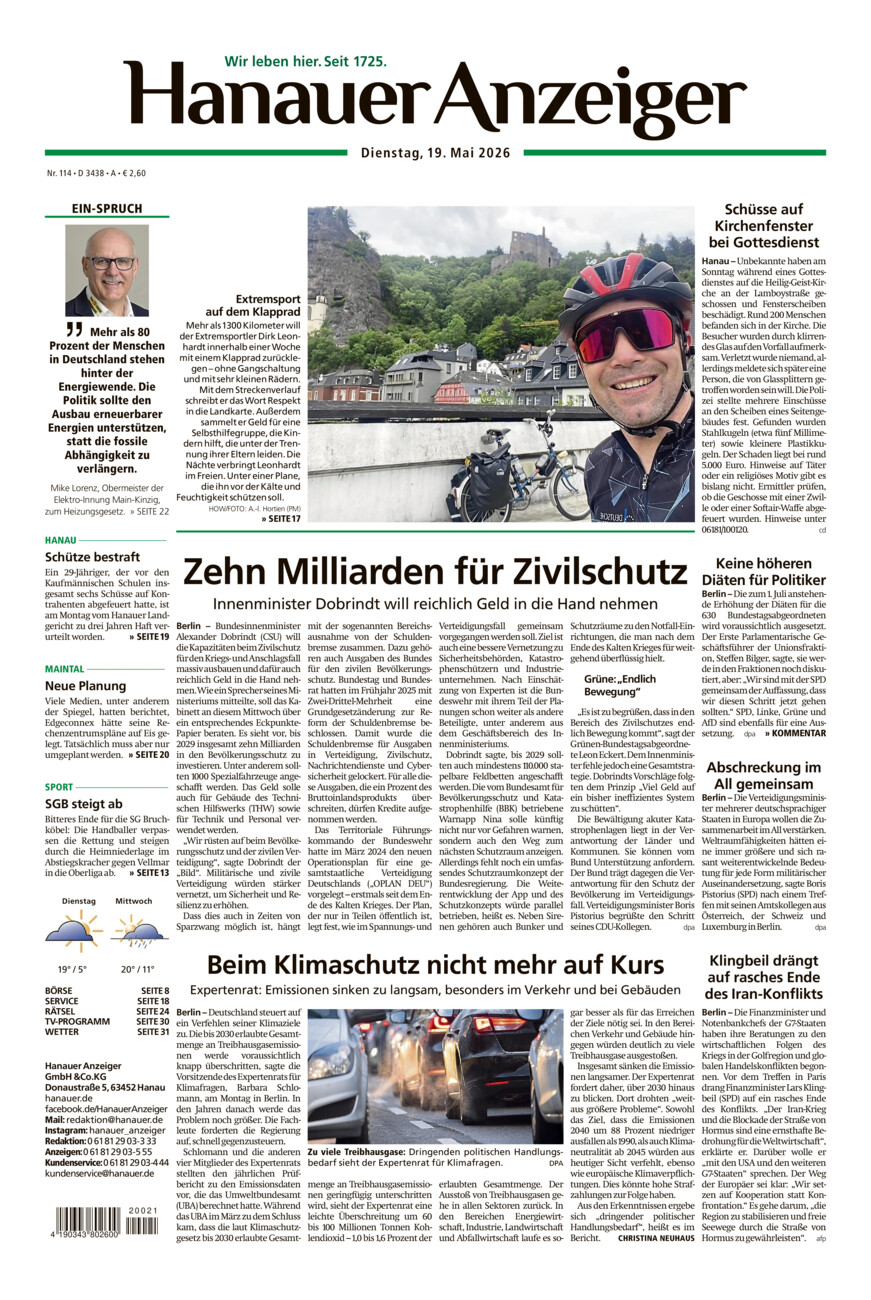 Hanauer Anzeiger vom Dienstag, 19.05.2026
