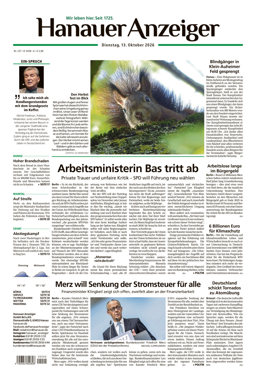 Hanauer Anzeiger vom Dienstag, 13.10.2026