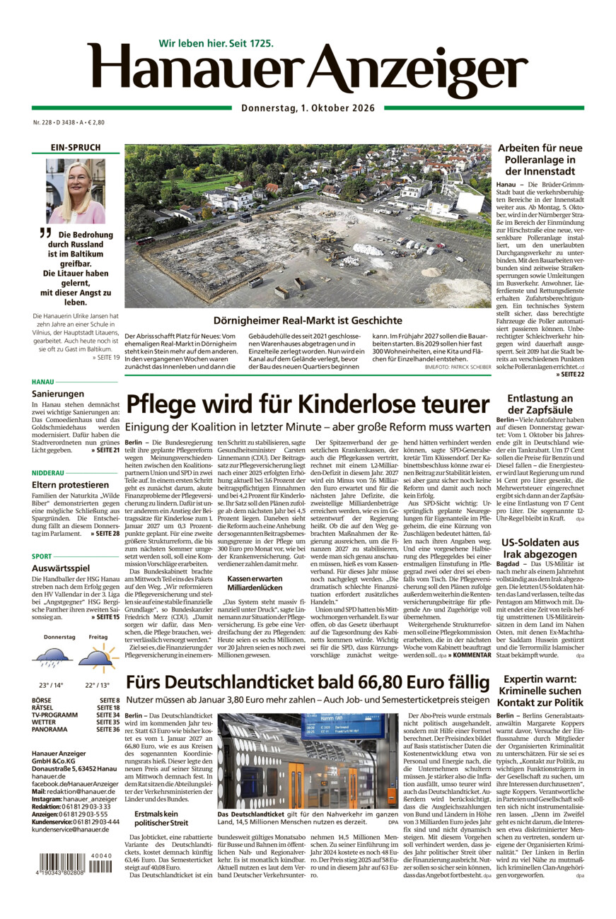 Hanauer Anzeiger vom Donnerstag, 01.10.2026