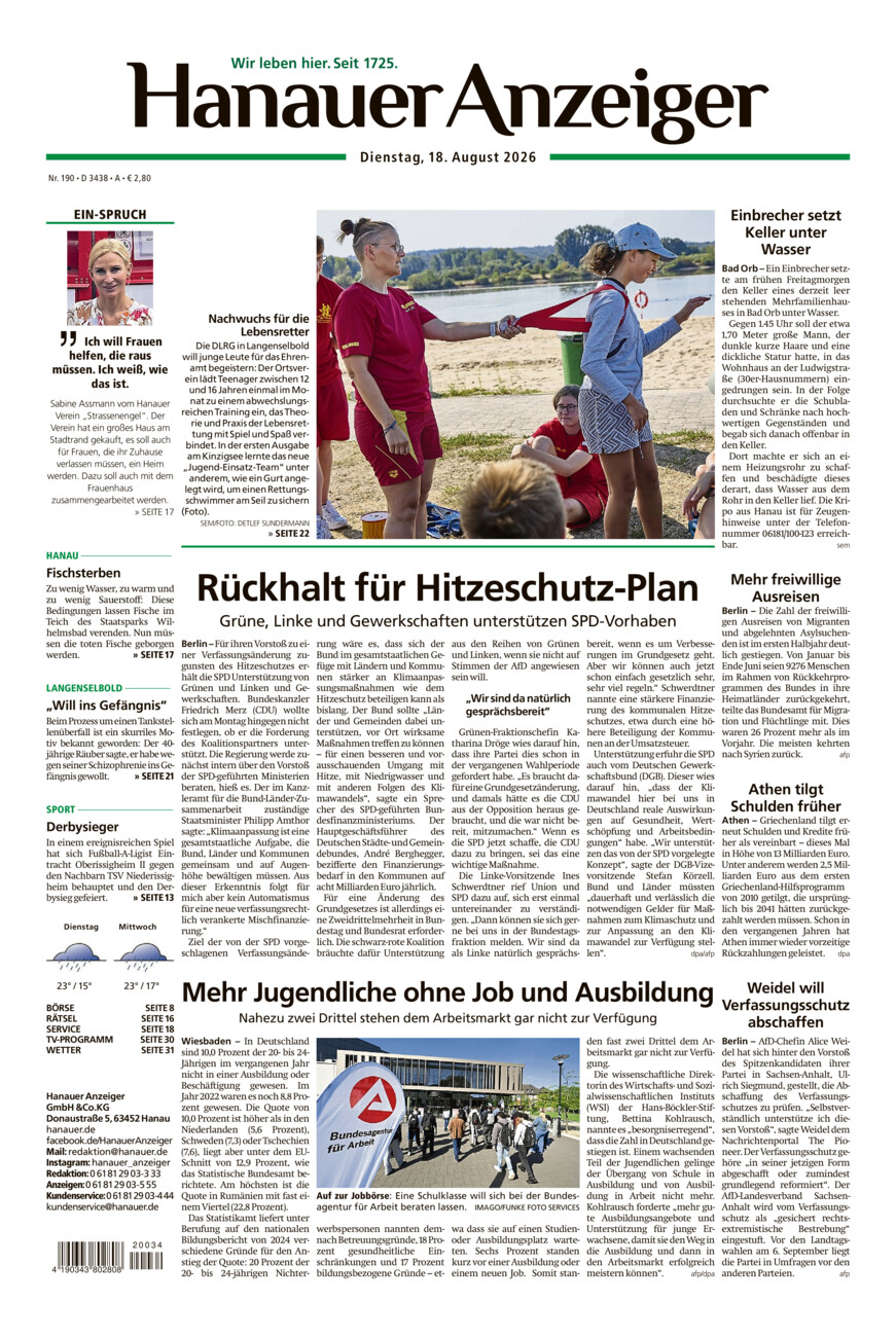 Hanauer Anzeiger vom Dienstag, 18.08.2026