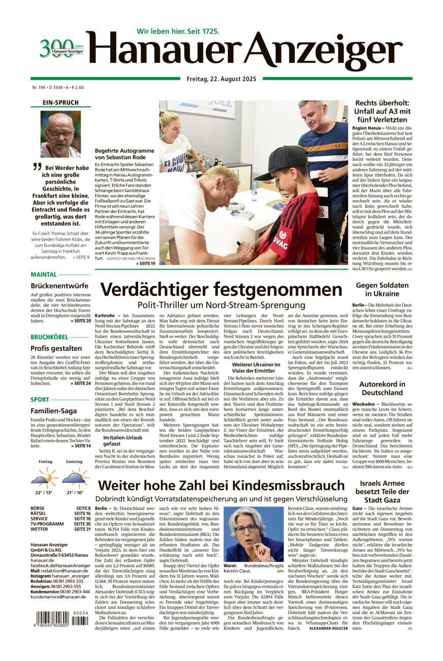 Hanauer Anzeiger vom Freitag, 22.08.2025