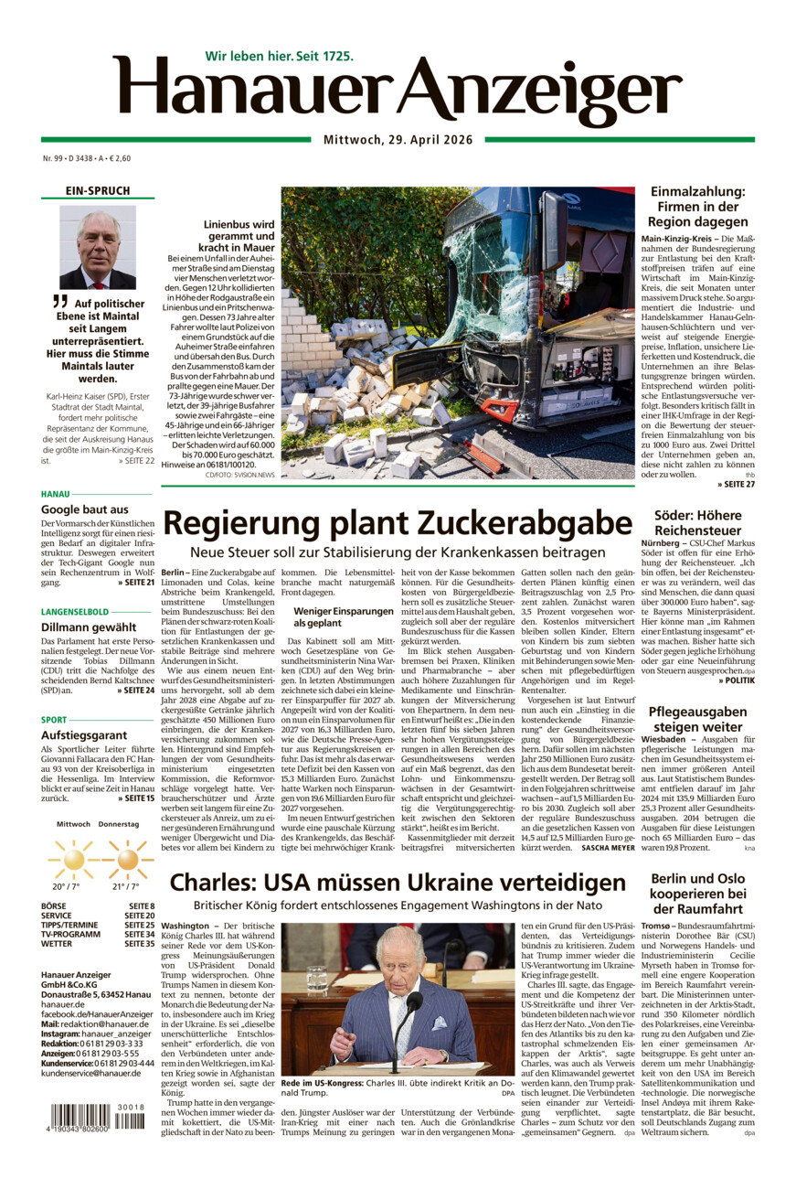 Hanauer Anzeiger vom Mittwoch, 29.04.2026