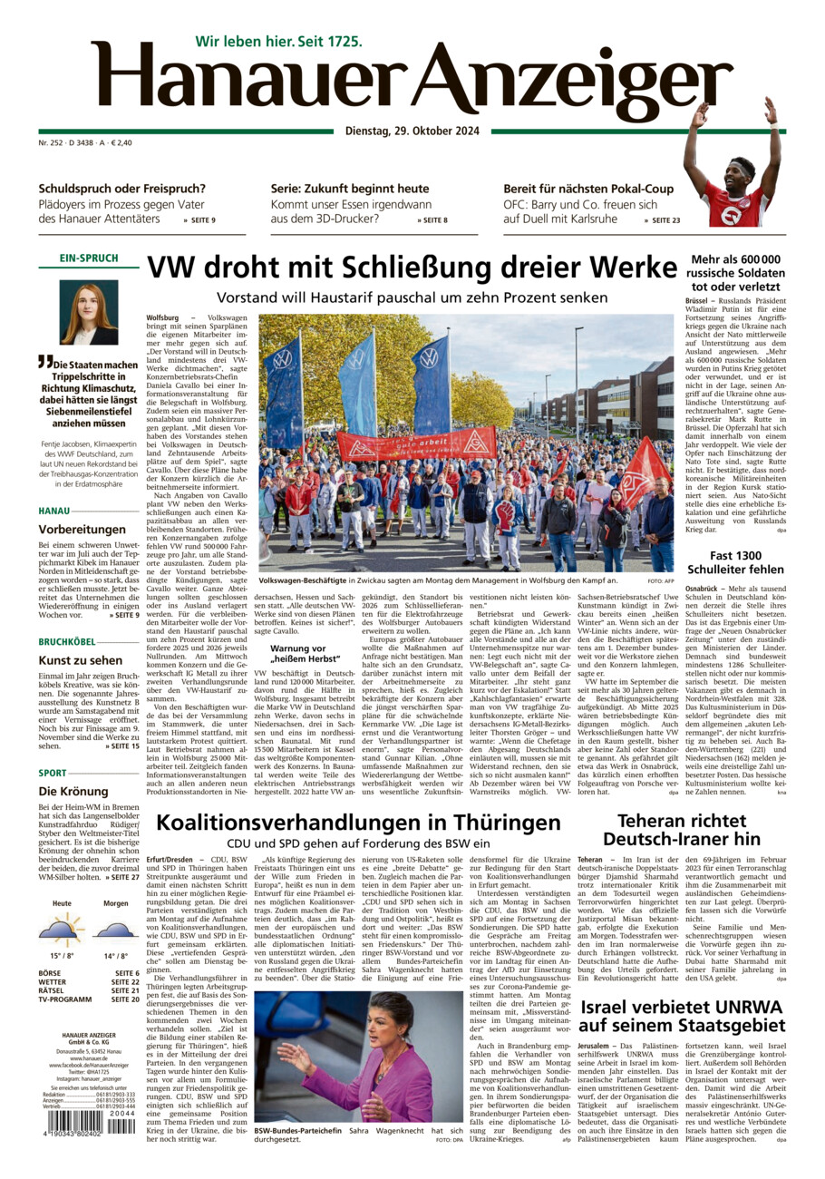 Hanauer Anzeiger vom Dienstag, 29.10.2024