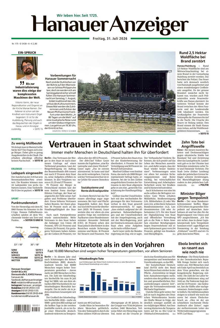 Hanauer Anzeiger vom Freitag, 31.07.2026