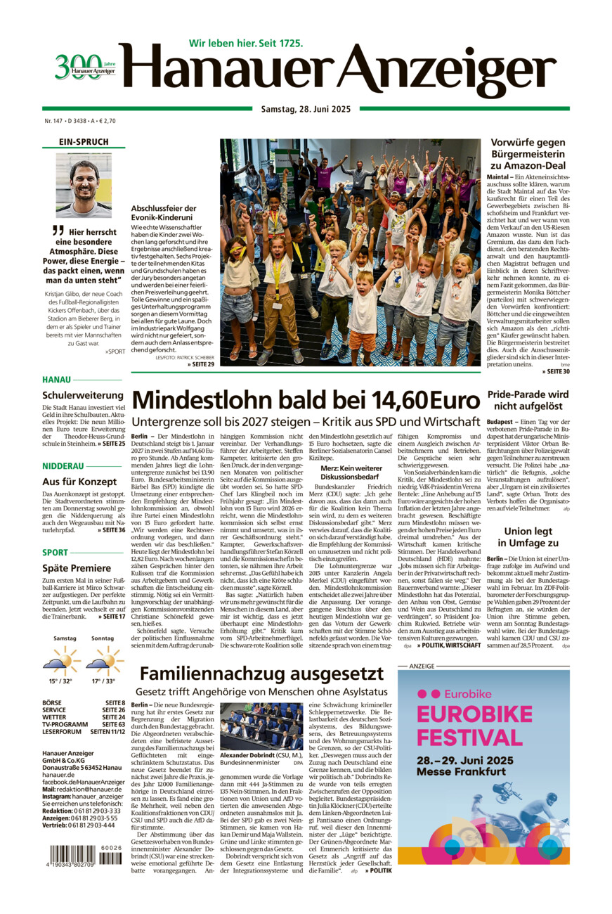 Hanauer Anzeiger vom Samstag, 28.06.2025