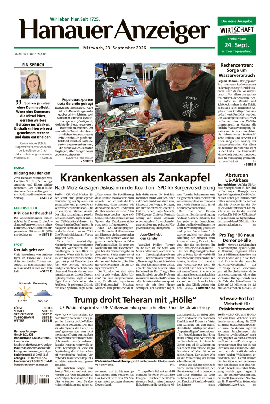 Hanauer Anzeiger vom Mittwoch, 23.09.2026