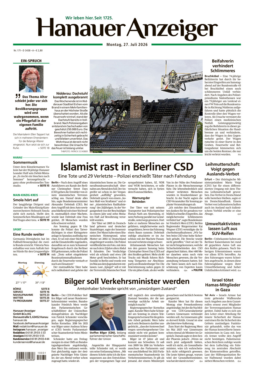 Hanauer Anzeiger vom Montag, 27.07.2026