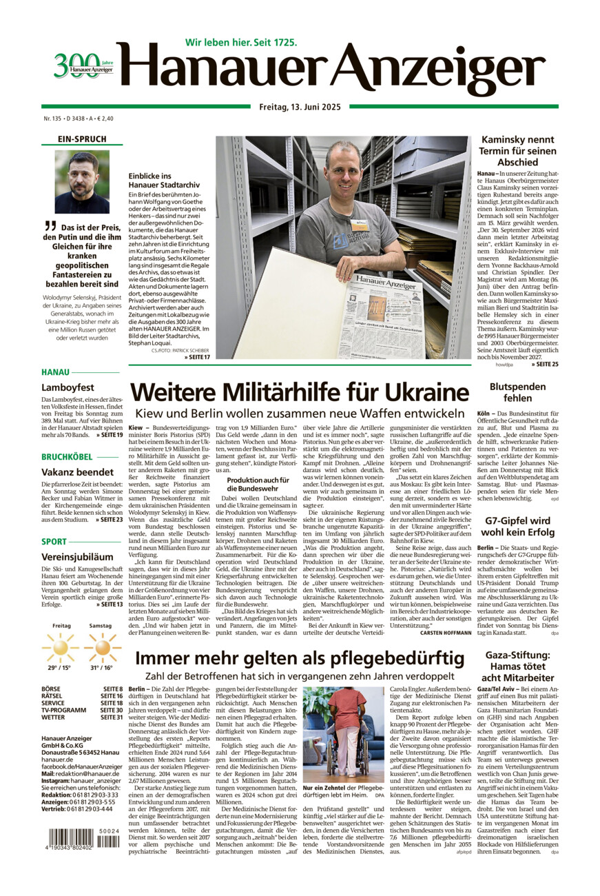 Hanauer Anzeiger vom Freitag, 13.06.2025