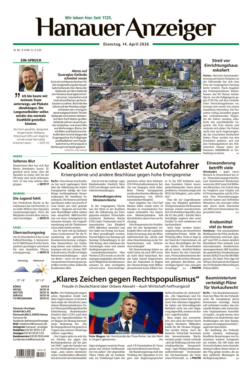 Hanauer Anzeiger vom Dienstag, 14.04.2026