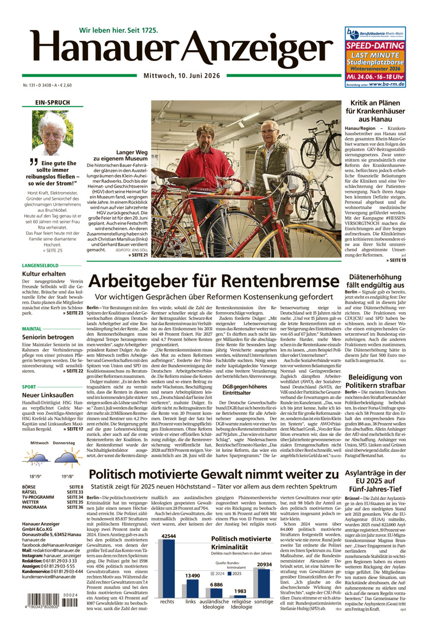 Hanauer Anzeiger vom Mittwoch, 10.06.2026