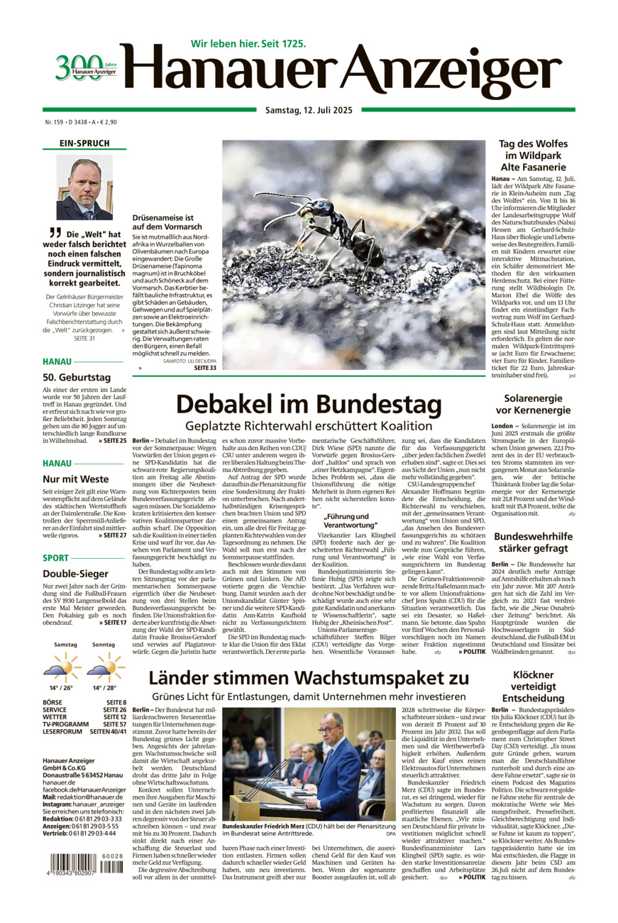 Hanauer Anzeiger vom Samstag, 12.07.2025