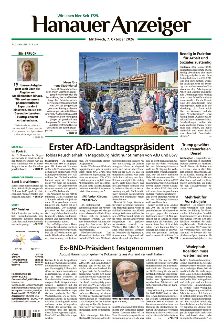 Hanauer Anzeiger vom Mittwoch, 07.10.2026