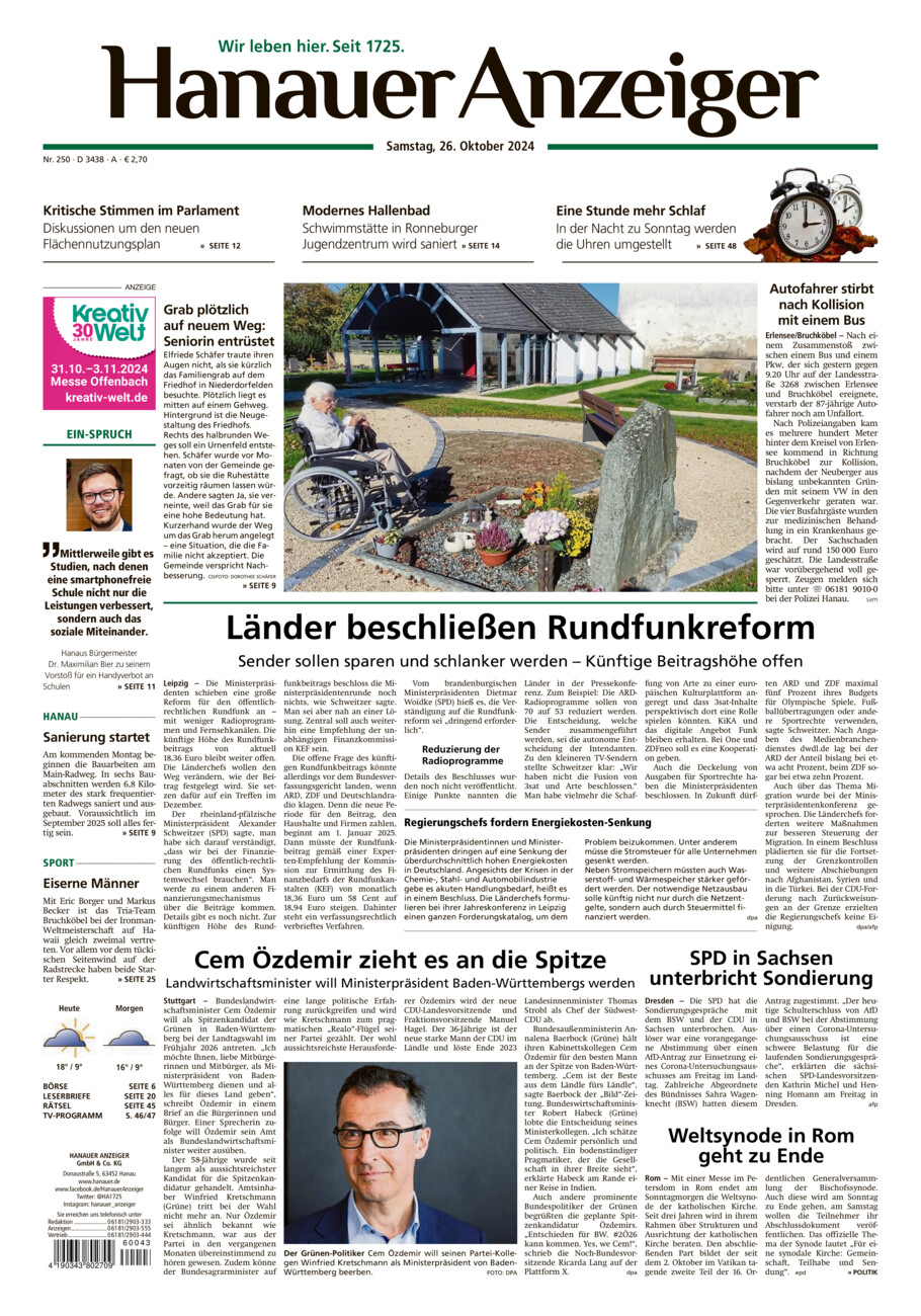 Hanauer Anzeiger vom Samstag, 26.10.2024