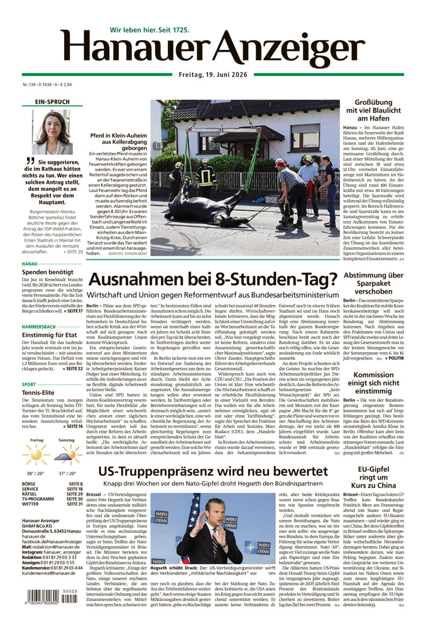 Hanauer Anzeiger vom Freitag, 19.06.2026