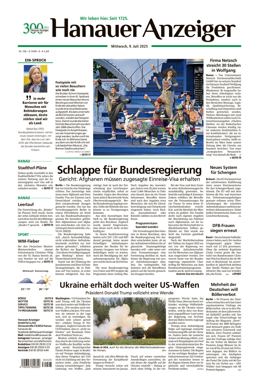 Hanauer Anzeiger vom Mittwoch, 09.07.2025