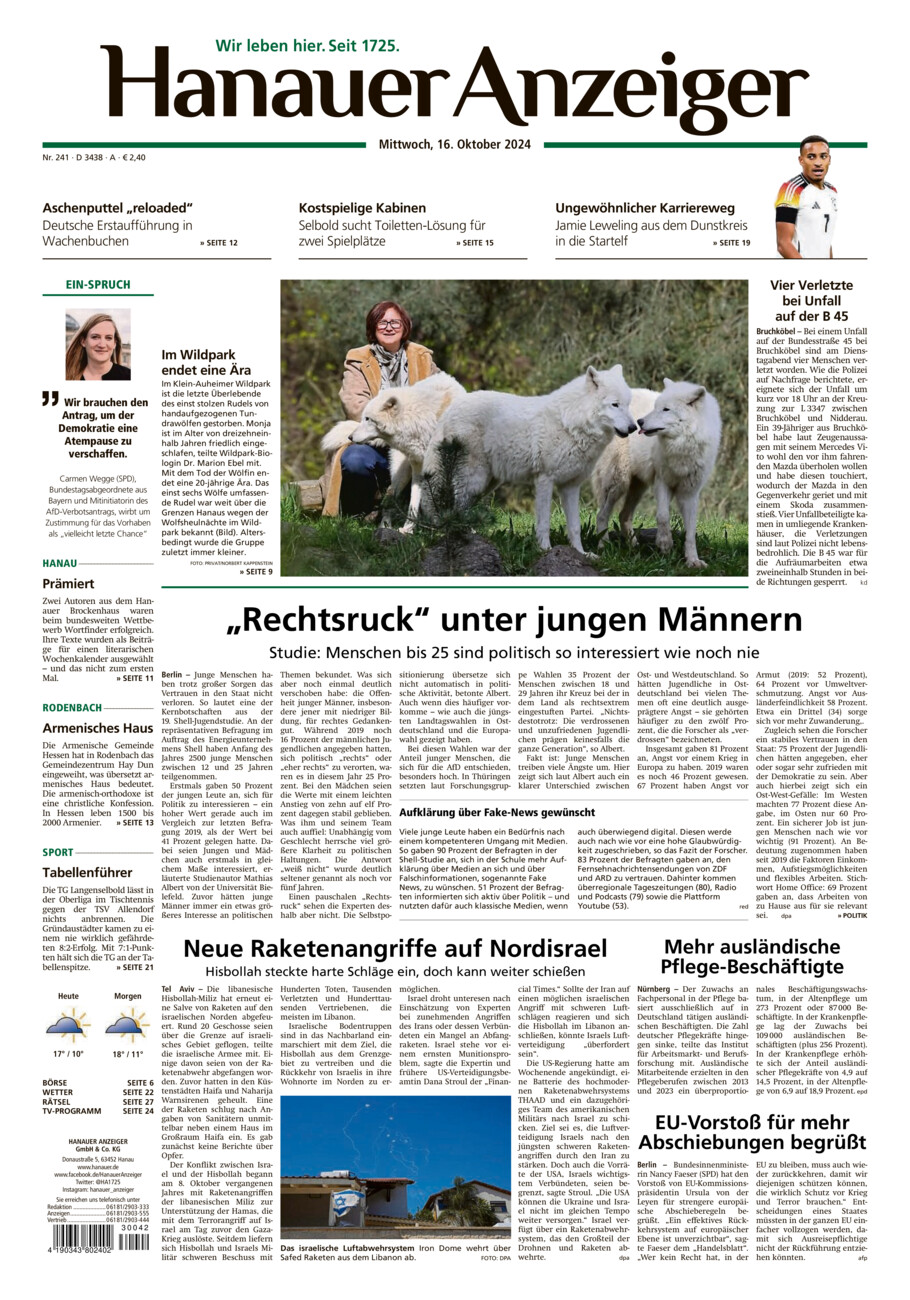 Hanauer Anzeiger vom Mittwoch, 16.10.2024