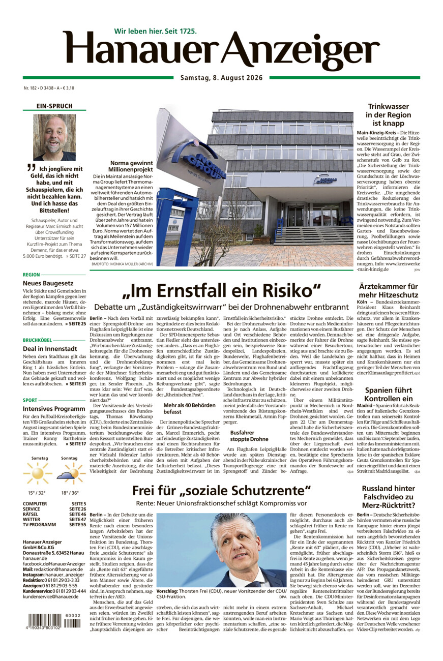 Hanauer Anzeiger vom Samstag, 08.08.2026