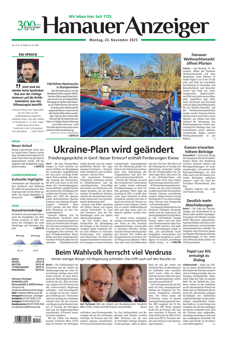 Hanauer Anzeiger vom Montag, 24.11.2025