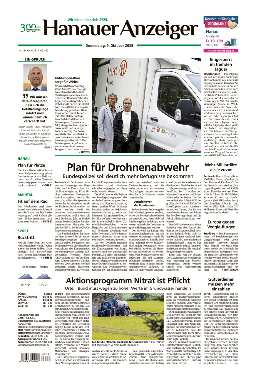 Hanauer Anzeiger vom Donnerstag, 09.10.2025