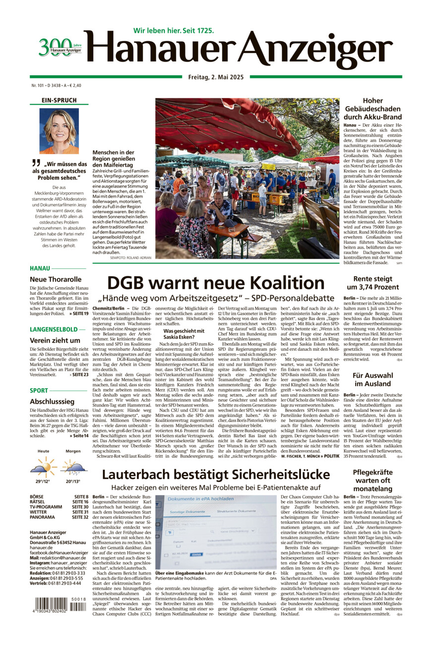 Hanauer Anzeiger vom Freitag, 02.05.2025