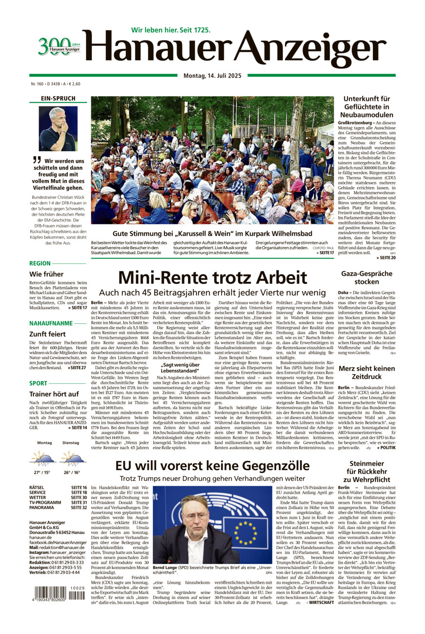 Hanauer Anzeiger vom Montag, 14.07.2025