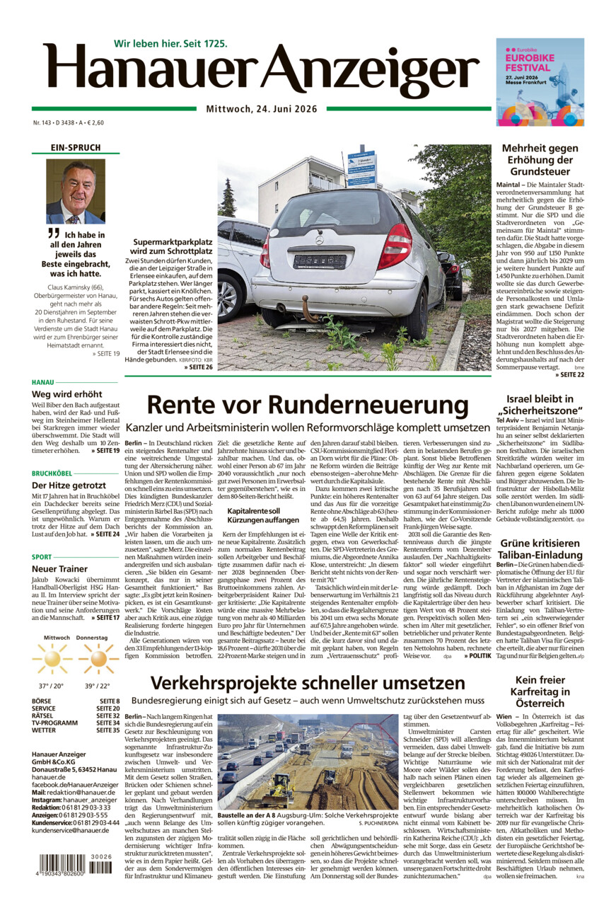 Hanauer Anzeiger vom Mittwoch, 24.06.2026
