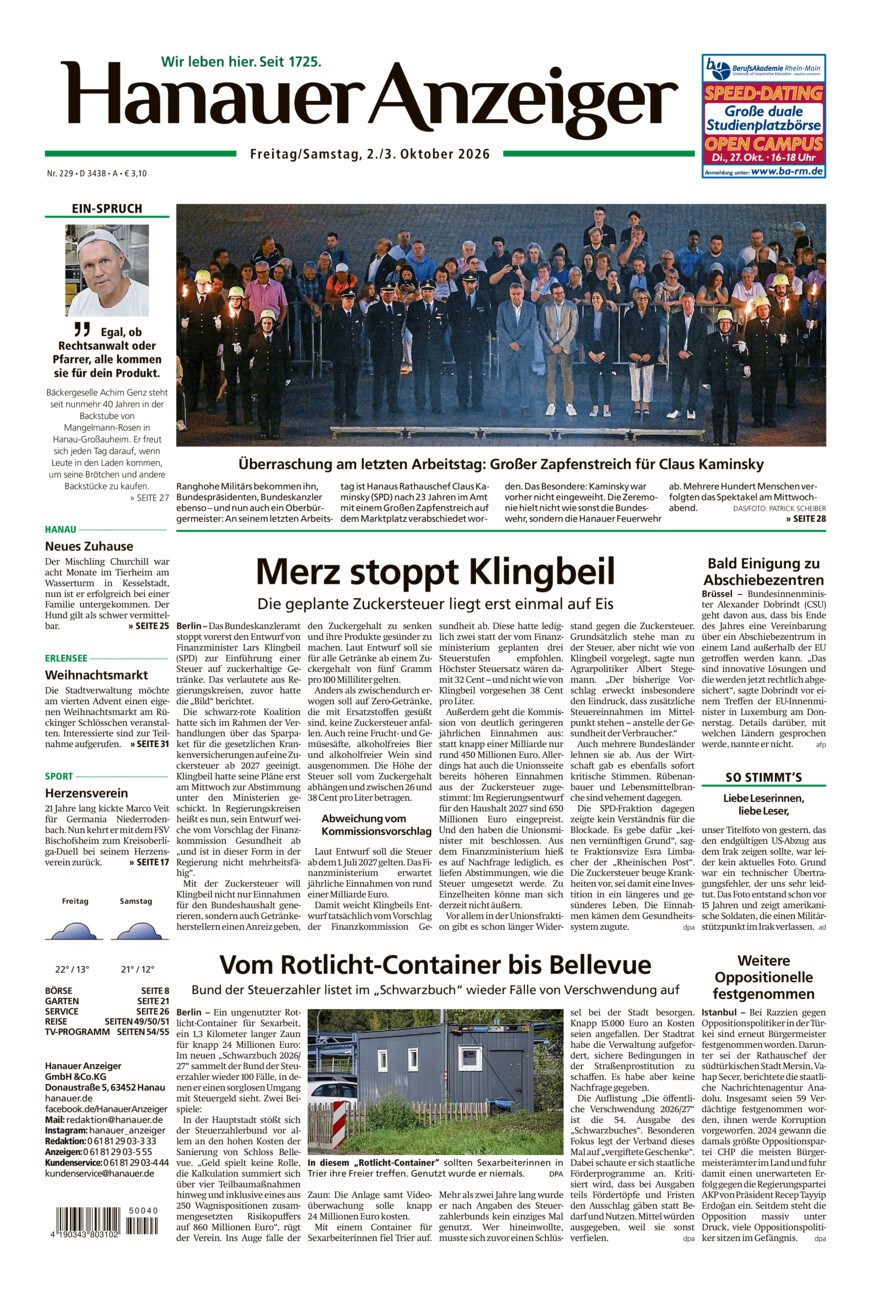 Hanauer Anzeiger vom Freitag, 02.10.2026