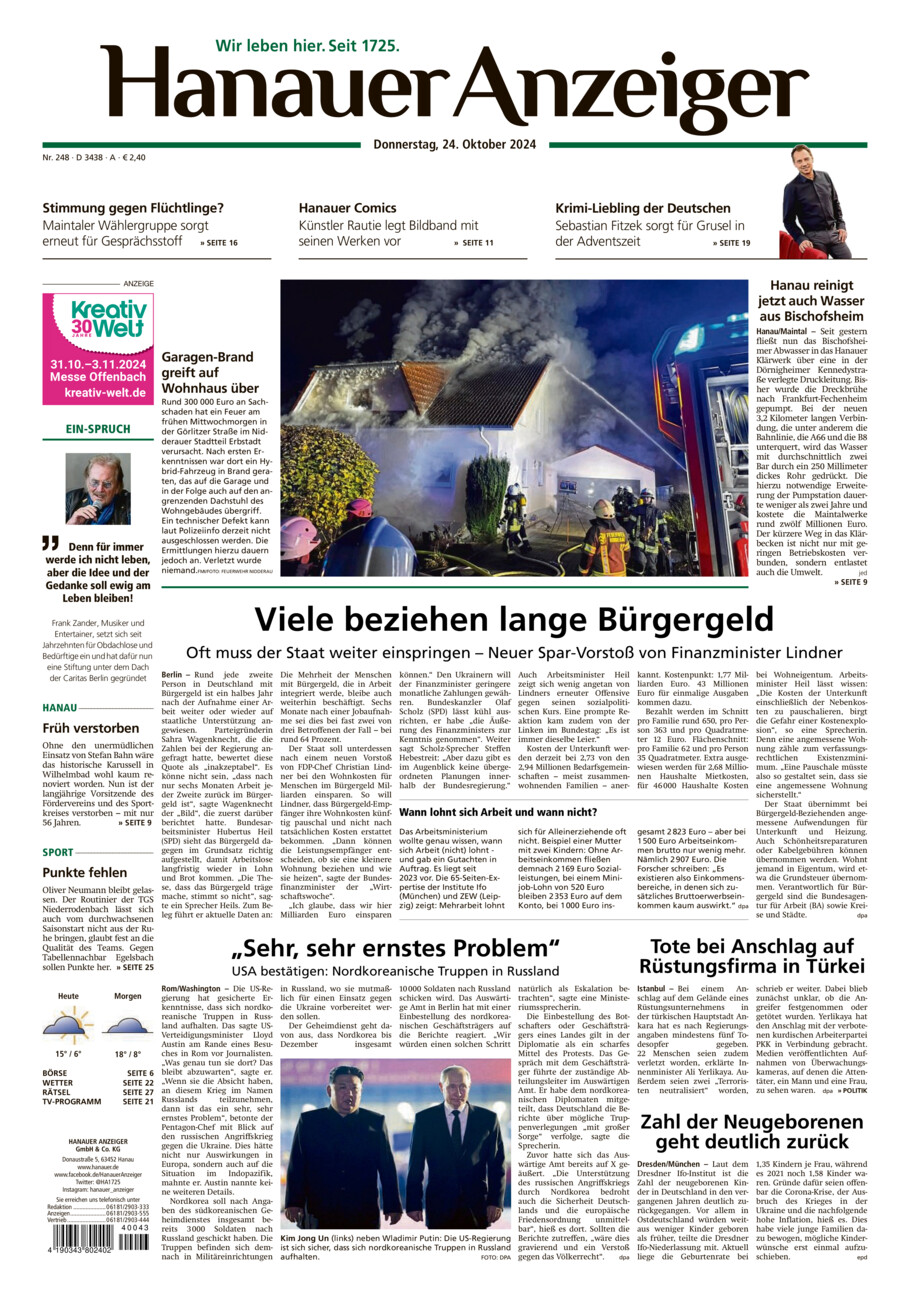 Hanauer Anzeiger vom Donnerstag, 24.10.2024