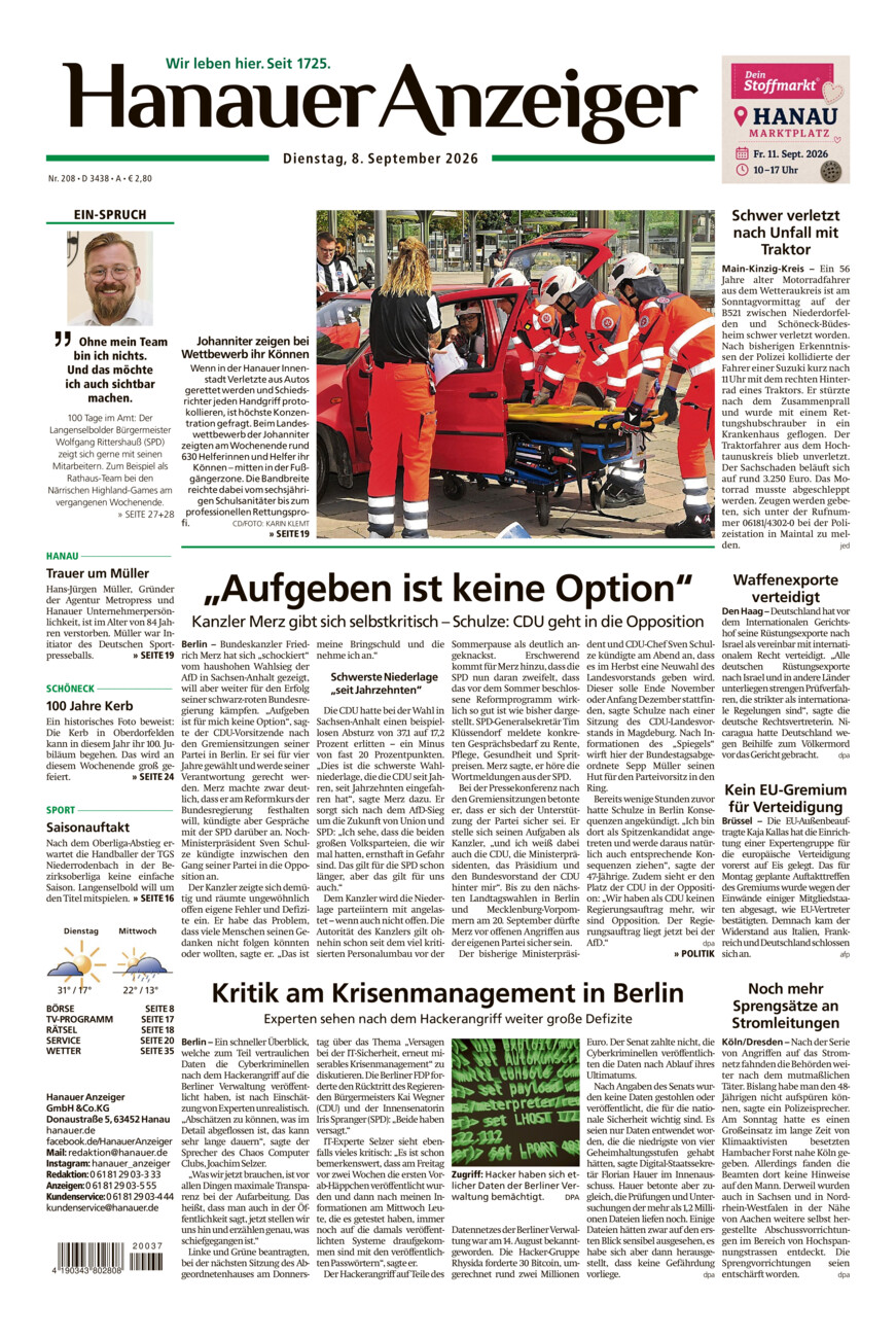 Hanauer Anzeiger vom Dienstag, 08.09.2026