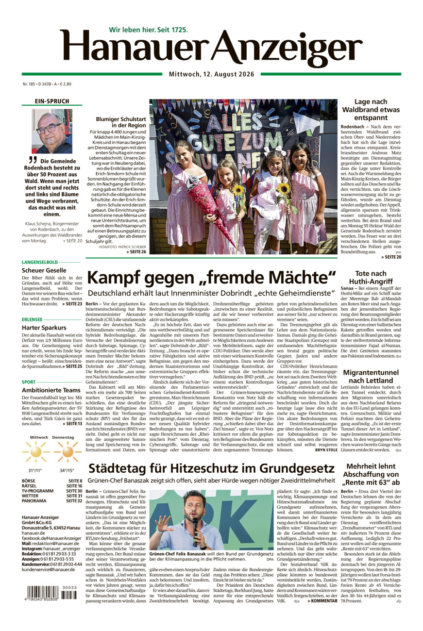 Hanauer Anzeiger vom Mittwoch, 12.08.2026
