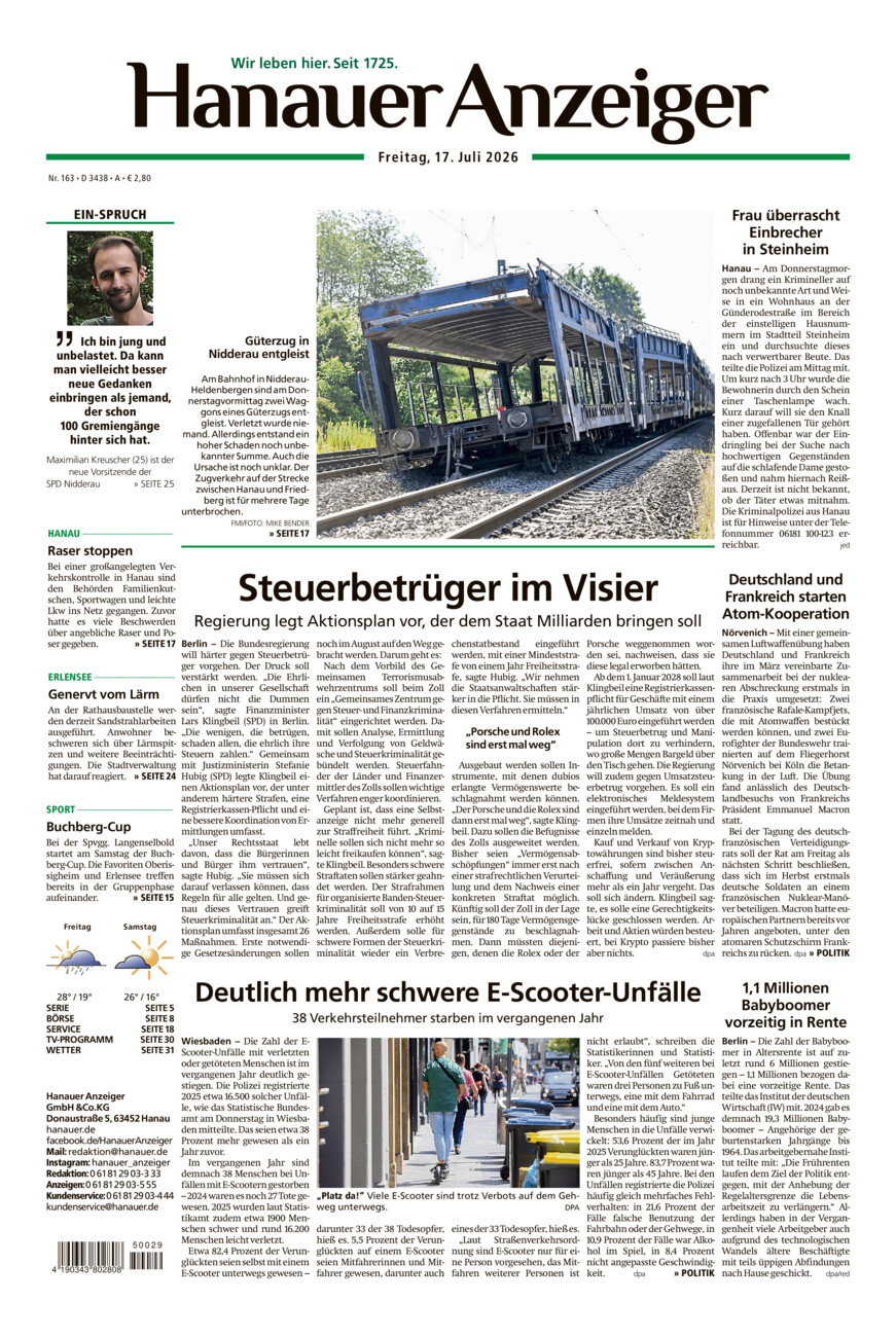 Hanauer Anzeiger vom Freitag, 17.07.2026