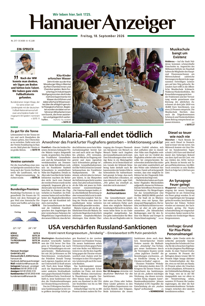 Hanauer Anzeiger vom Freitag, 18.09.2026