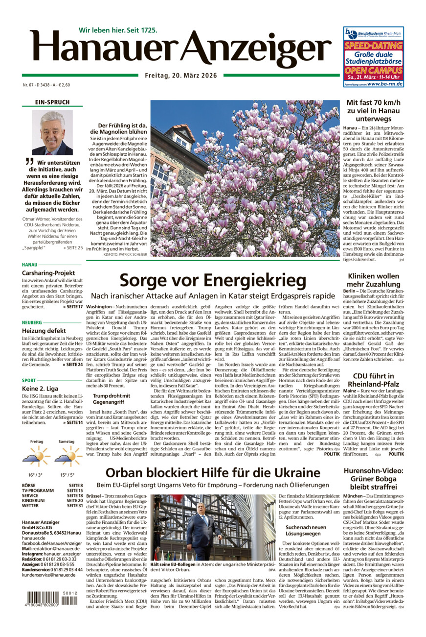 Hanauer Anzeiger vom Freitag, 20.03.2026