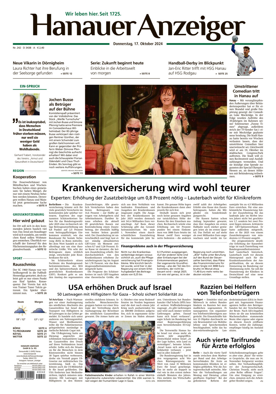 Hanauer Anzeiger vom Donnerstag, 17.10.2024