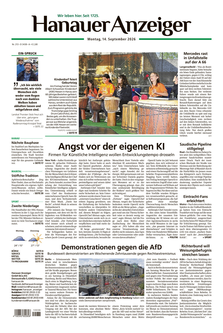 Hanauer Anzeiger vom Montag, 14.09.2026
