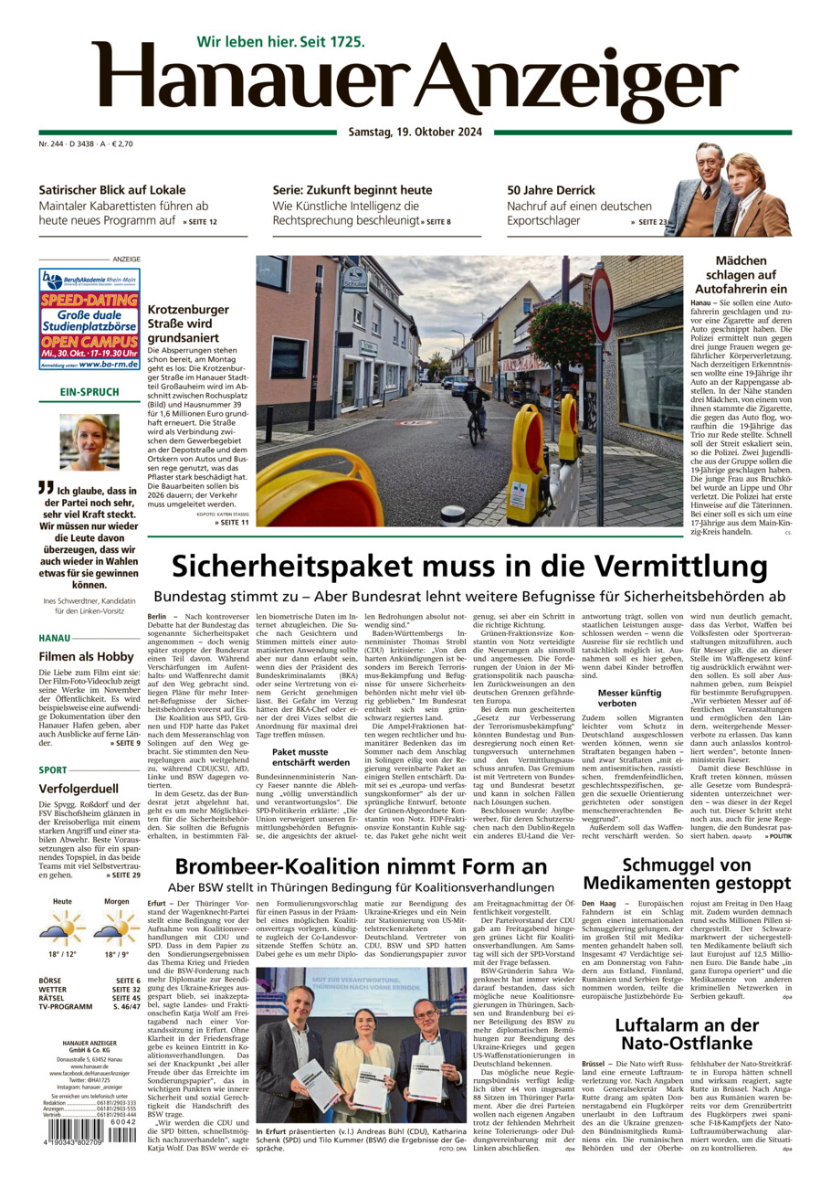 Hanauer Anzeiger vom Samstag, 19.10.2024