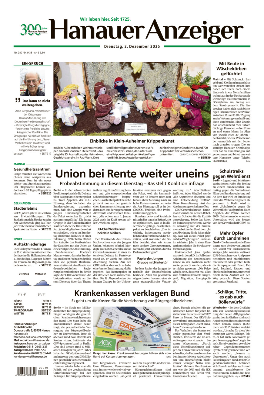 Hanauer Anzeiger vom Dienstag, 02.12.2025
