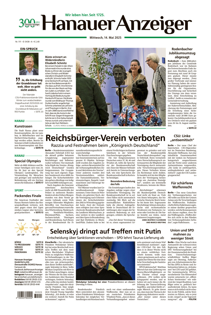 Hanauer Anzeiger vom Mittwoch, 14.05.2025