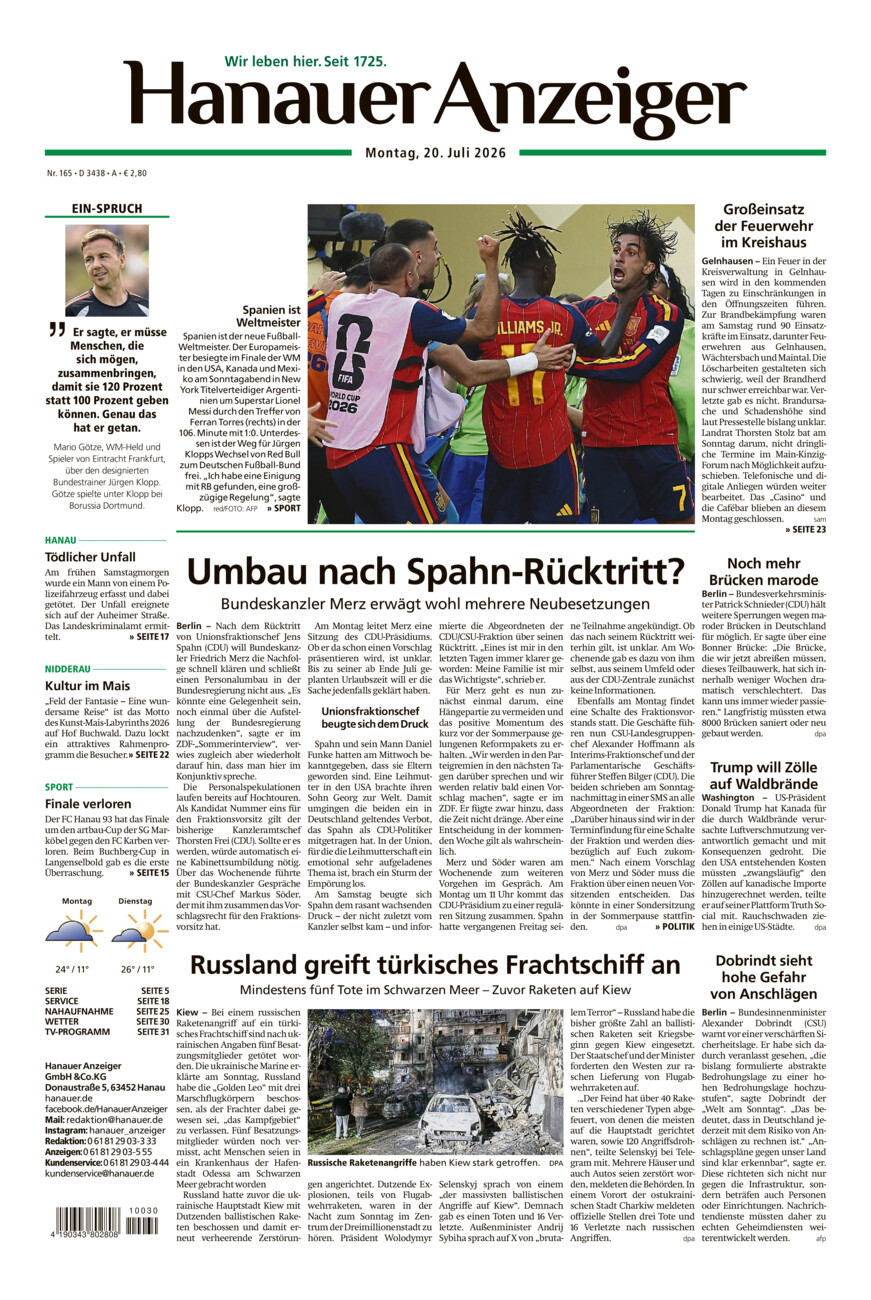 Hanauer Anzeiger vom Montag, 20.07.2026