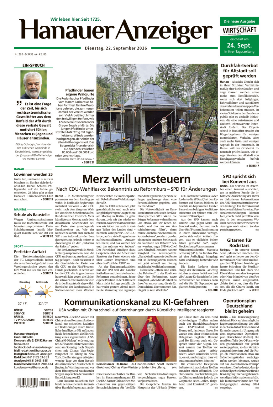 Hanauer Anzeiger vom Dienstag, 22.09.2026