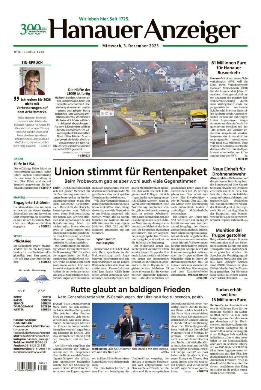 Hanauer Anzeiger vom Mittwoch, 03.12.2025