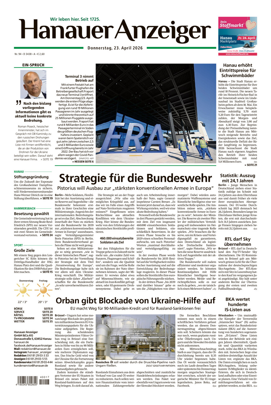 Hanauer Anzeiger vom Donnerstag, 23.04.2026